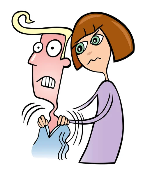 Illustration Eines Zeichentrickfilms Mann Und Frau Mit Fön — Stockvektor
