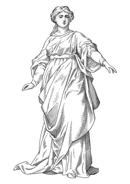 古代ギリシャスタイルの美しい女性とのベクタースケッチイラスト — ストックベクタ