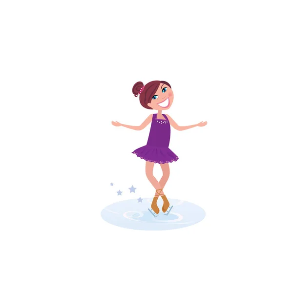 Menina Dos Desenhos Animados Com Patinação Gelo — Vetor de Stock