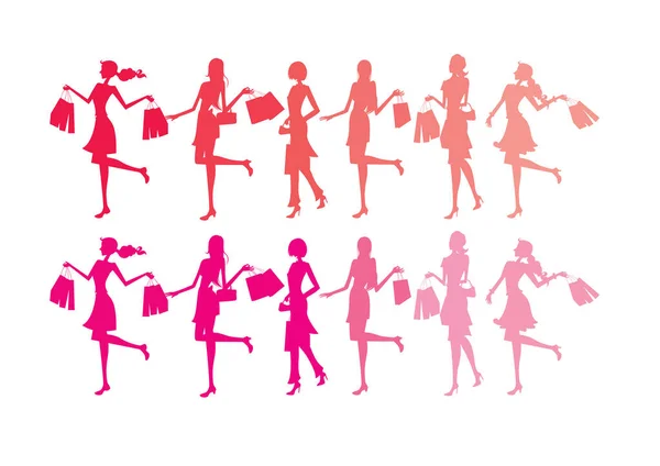 Silhouette Femmes Avec Sac Provisions — Image vectorielle