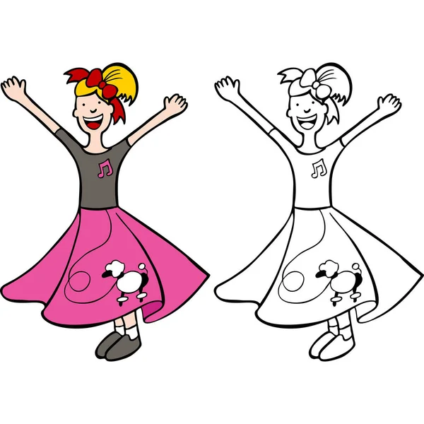 Bonito Menina Dançando Vetor Ilustração — Vetor de Stock