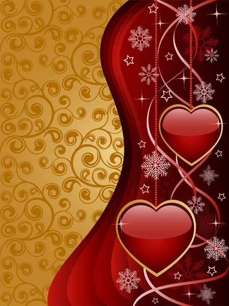 Red Hearts Background Gold — Stock Vector