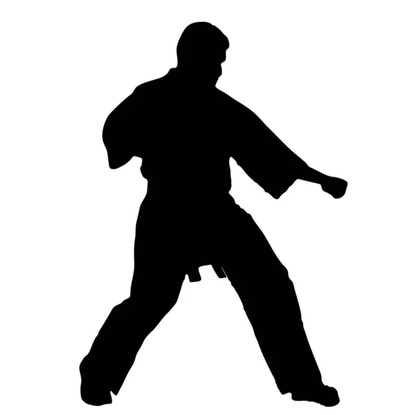 Silueta Del Hombre Del Karate Kimono Ilustración Del Vector — Archivo Imágenes Vectoriales