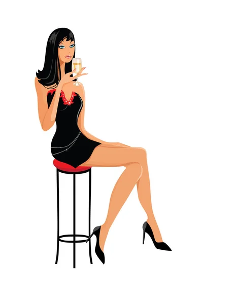 Vector Illustration Beautiful Woman Drinking Wine — Stock Vector