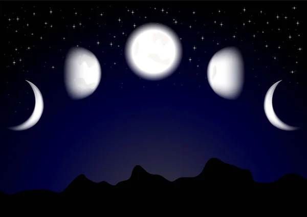 Ciel Nocturne Avec Lune Étoiles — Image vectorielle