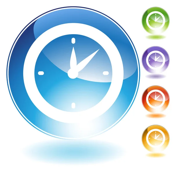 时间管理矢量图标设置为彩色按钮 蓝色和绿色边框设计为白色 — 图库矢量图片
