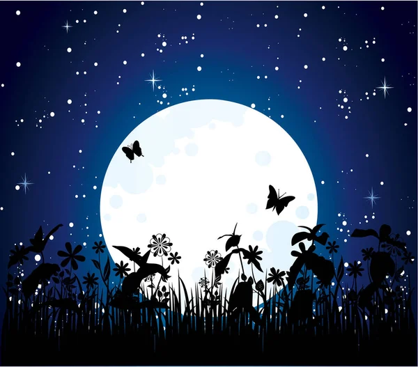 Mond Und Sterne Und Schmetterlinge Hintergrund — Stockvektor