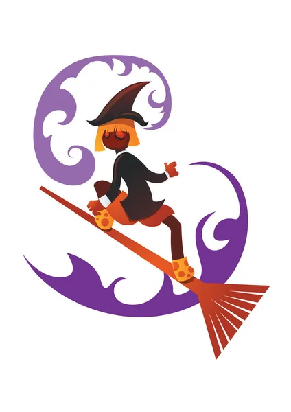 Vector Illustration Flying Witch Broom — Stock Vector
