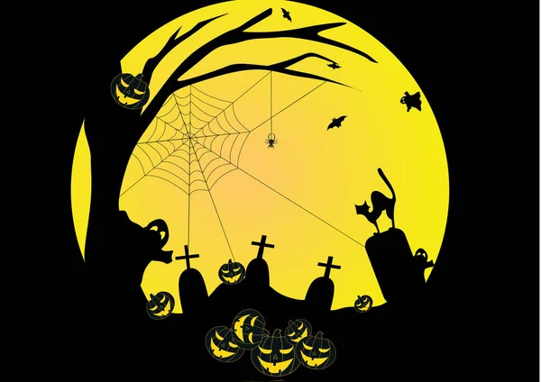 Halloween Bakgrund Med Pumpor Och Måne Vektor Illustration — Stock vektor