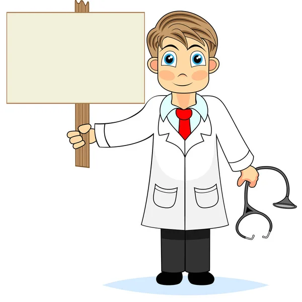 Illustration Doctor Holding Blank Sign — Stock Vector