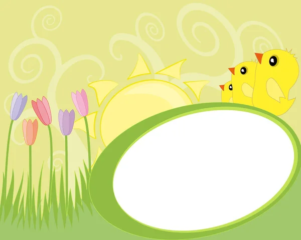 Ilustración Vectorial Tarjeta Pascua Con Pollo — Vector de stock