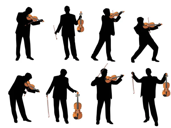 Vektorsilhouetten Von Menschen Mit Geige — Stockvektor
