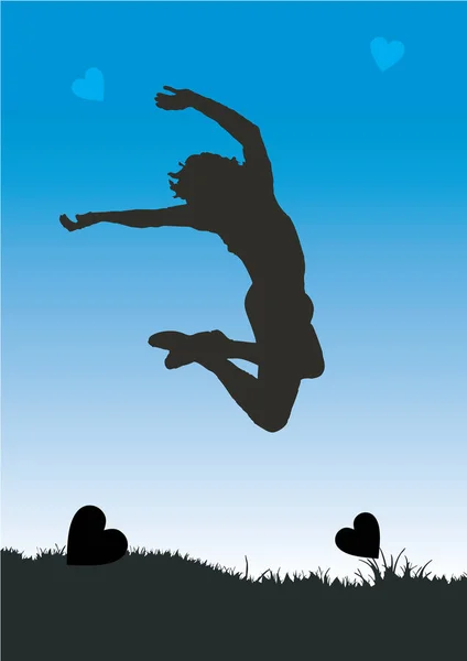 Silhouette Woman Jumping Air — Stock Vector