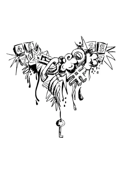 Boceto Del Tatuaje Con Llave Ilustración Del Vector — Vector de stock