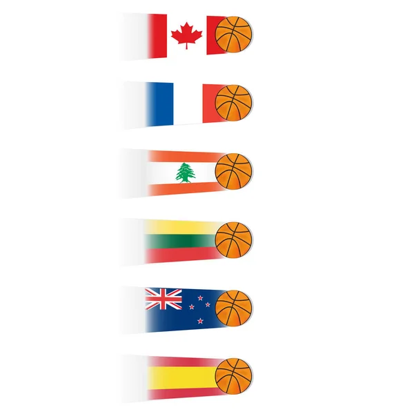 Flagi Świata Piłki Koszykówki Wektor Ilustracja Prosta Konstrukcja — Wektor stockowy