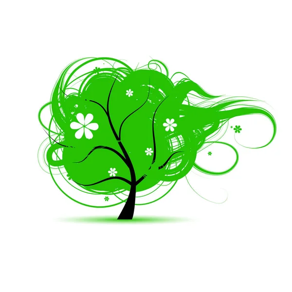 Arbre Vert Avec Fleurs Illustration Vectorielle — Image vectorielle