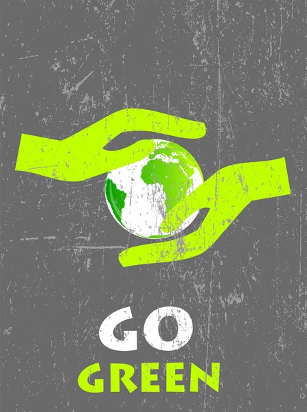 Vai Verde Concetto Ecologia Con Mani Che Tengono Globo Illustrazione — Vettoriale Stock