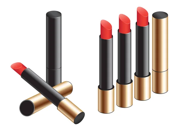 Set Red Lipsticks Isolated White Background — Stock Vector
