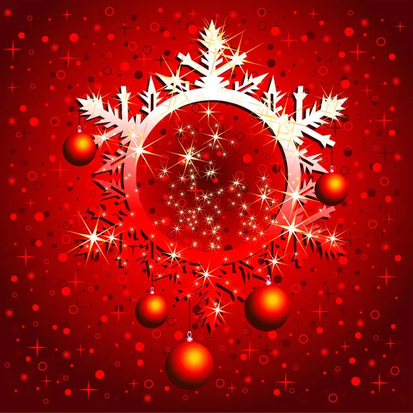 Красная Рождественская Открытка Снежинками Шариками Красном Фоне — стоковый вектор