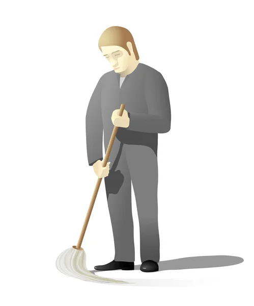Homme Nettoyage Avec Serpillière — Image vectorielle