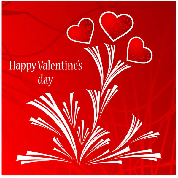 Vector Valentines Day Greeting Card Red Hearts Ribbon — Stock Vector