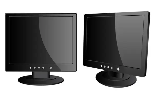 Monitor Computer Bianco Nero Con Schermi Vuoti Vettore — Vettoriale Stock