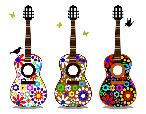 Gitara Wektorowa Zestaw Kolorowych Gitar Izolowany — Wektor stockowy