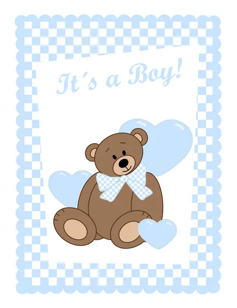 ベビーシャワー テディベアと赤ちゃんの男の子との挨拶カード — ストックベクタ