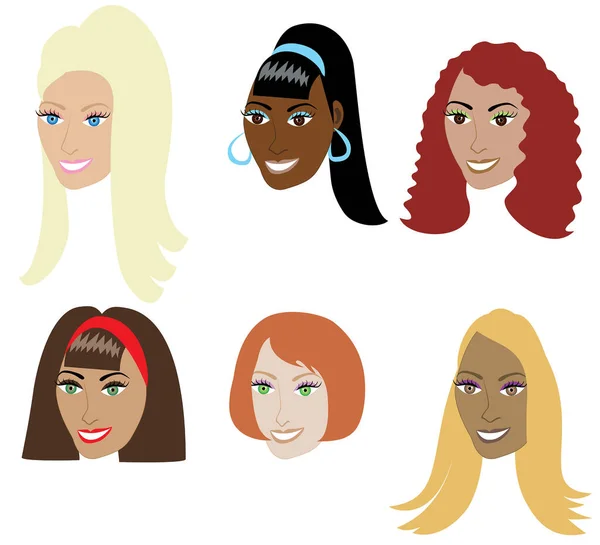 不同发型的女人组合 矢量插图 — 图库矢量图片