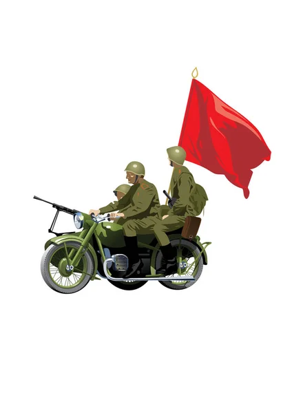 军用摩托车和中国国旗 — 图库矢量图片