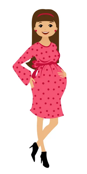 Νεαρή Έγκυος Γυναίκα Ροζ Φόρεμα — Διανυσματικό Αρχείο