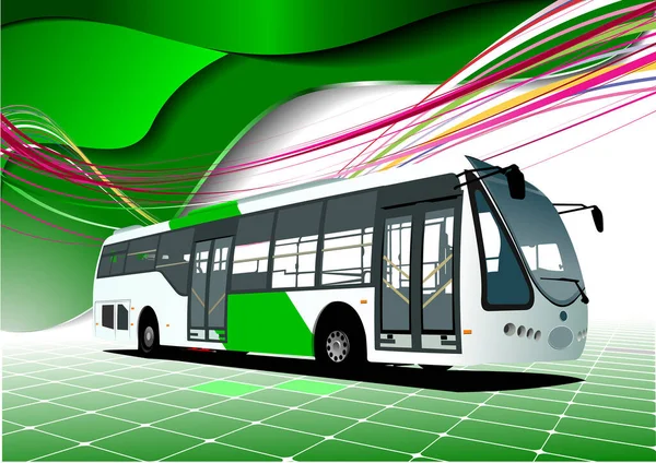 Grüner Bus Mit Bunten Linien Vektorillustration — Stockvektor