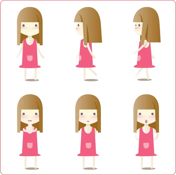 Set Various Character Girl Different Poses — Stock Vector