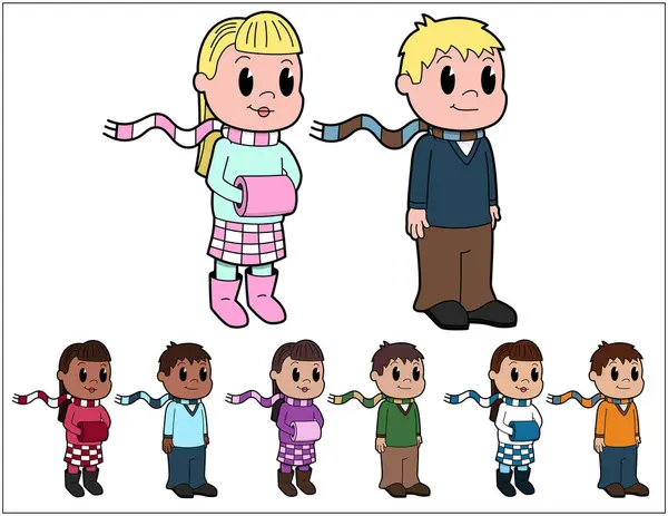 Conjunto Niños Con Diferentes Ropas Ilustración Vectorial — Vector de stock