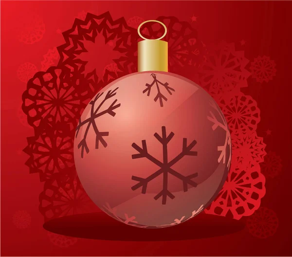 Tarjeta Navidad Con Adornos Rojos Copos Nieve Ilustración Vectores — Vector de stock