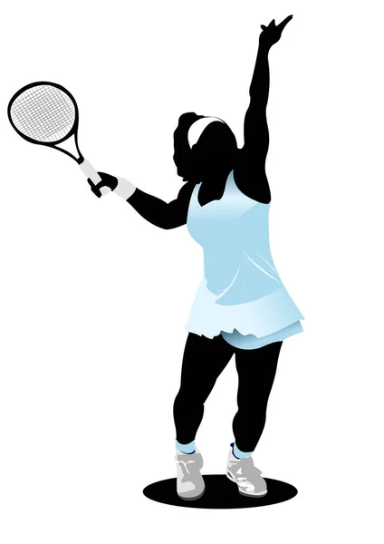 Γυναίκα Παίκτης Παίζει Τένις Διανυσματική Απεικόνιση — Διανυσματικό Αρχείο