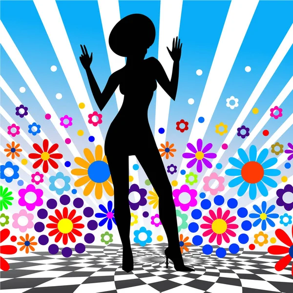Танцующая Девушка Фоне Цветных Цветов — стоковый вектор