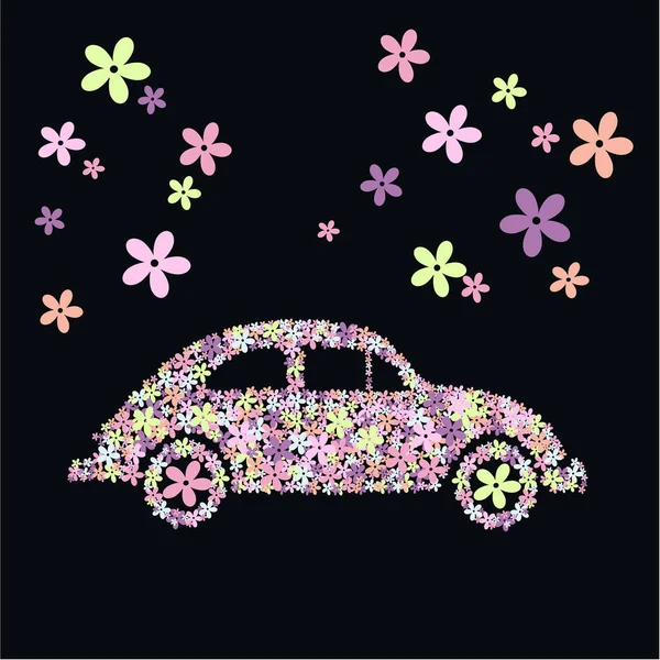 Vector Illustration Car Flowers — Stock Vector
