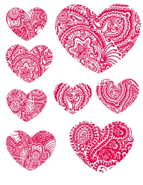 Set Red Pink Hearts Vector Illustration — Stock Vector