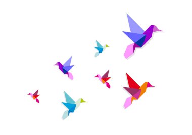 Origami seti beyaz üzerine renkli kuşlar