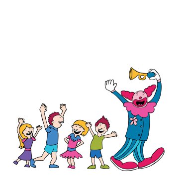 Çizgi film çizimi. Mutlu çocuklar dans edip zıplıyor. izole vektör.