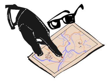 Gözlüklü ve şehir haritalı bir harita. vektör illüstrasyonu