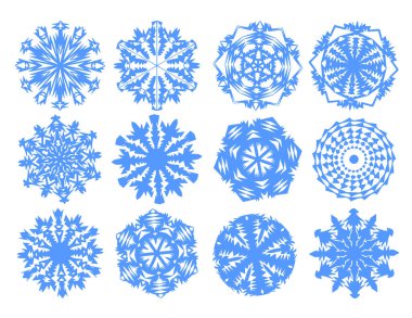 Mavi Noel kar tanesi setinin vektör çizimi. izole ögeler.