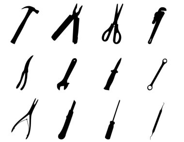 beyaz arkaplanda siyah makas simgesi ayarlandı