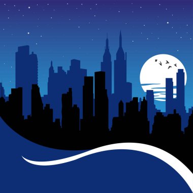 Gece şehrinin vektör illüstrasyonu