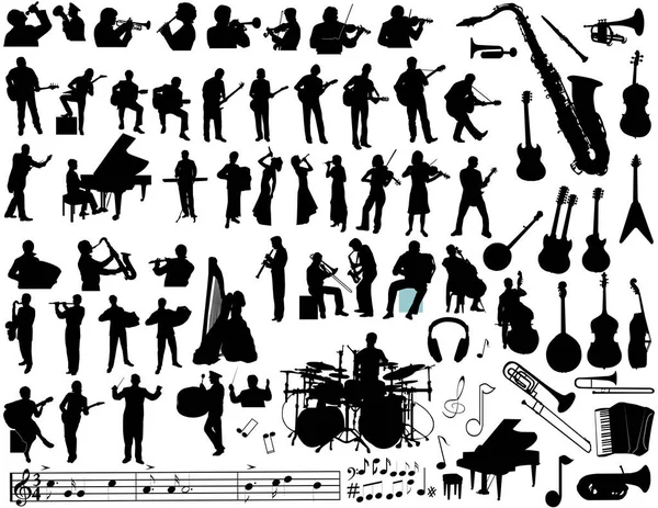Conjunto Instrumentos Musicais Silhuetas — Vetor de Stock