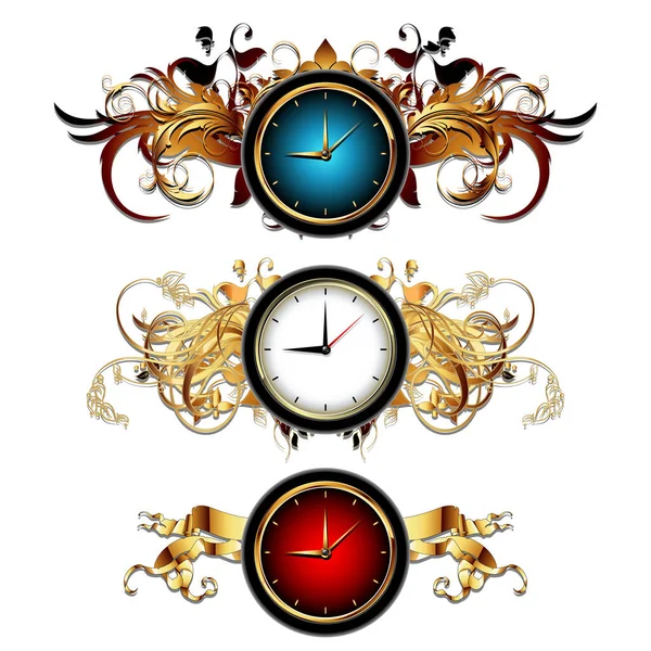 Винтажные Часы Золотыми Элементами — стоковый вектор