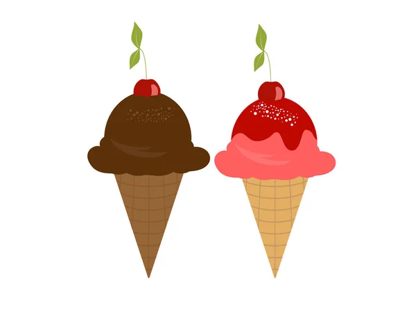 Eis Mit Erdbeere Und Schokolade Vektor Isoliert Auf Weißem Hintergrund — Stockvektor