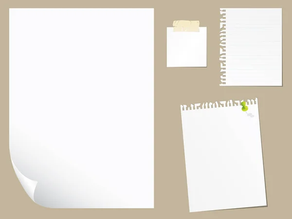 Conjunto Papel Branco Branco Notas Papel Caderno Nota Pegajosa Vetor — Vetor de Stock