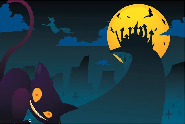 Halloween Háttér Hold Denevérek Kastély Vektor Illusztráció Tervezés — Stock Vector